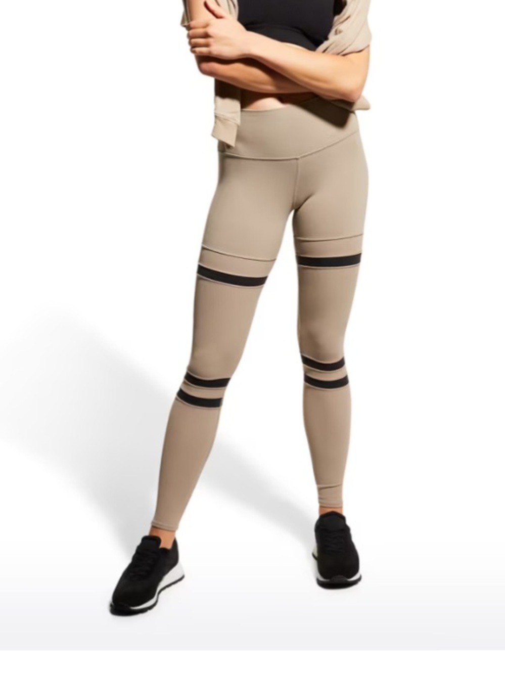 Alo Yoga High-Waist Legit leggings Tan with Black Stripe Detail size small